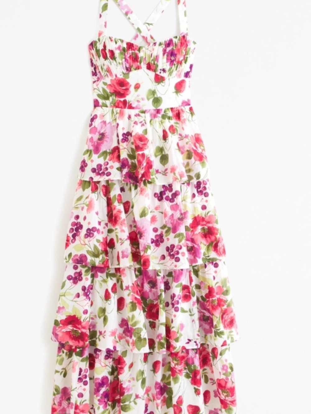 Abercrombie & Fitch White Floral Smocked Tiered Maxi Dress